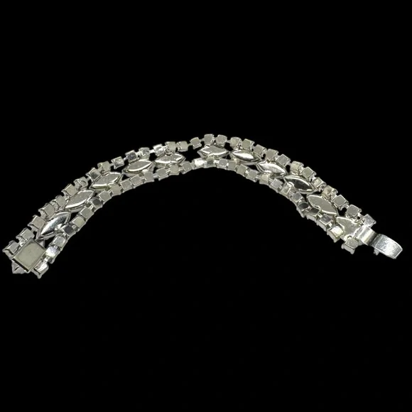 Vintage Domed Black Glass Marquis & Clear Rhinestone Bracelet - Picture 5 of 10